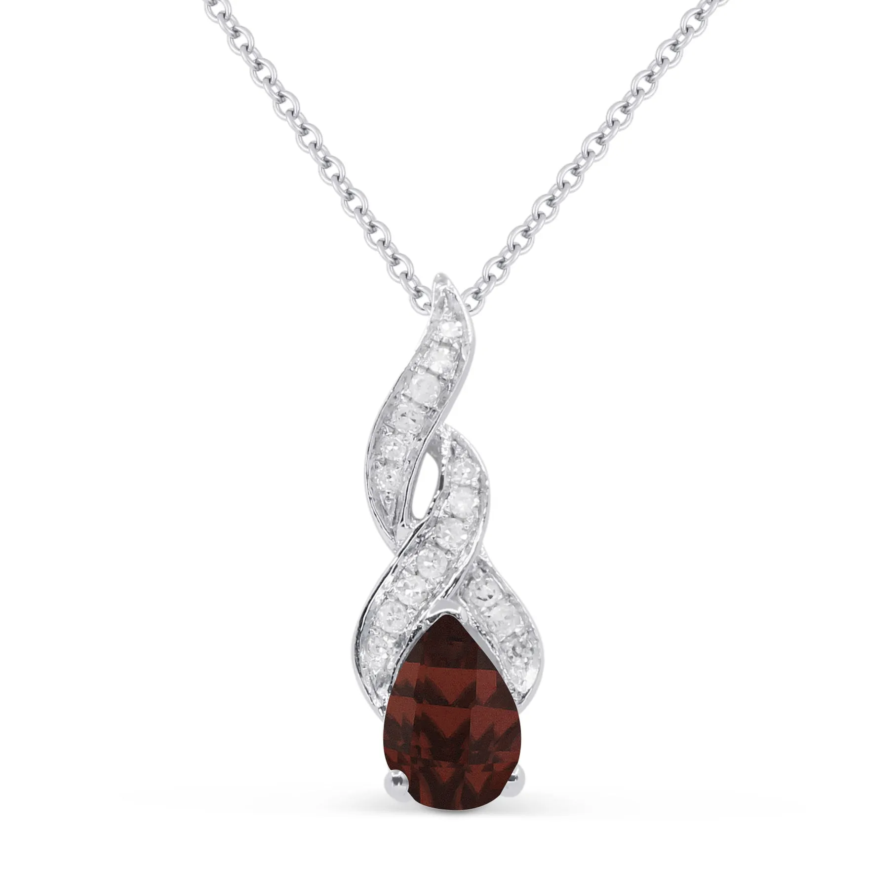 0.45Ct Garnet Pendant Necklace In 14K White Gold