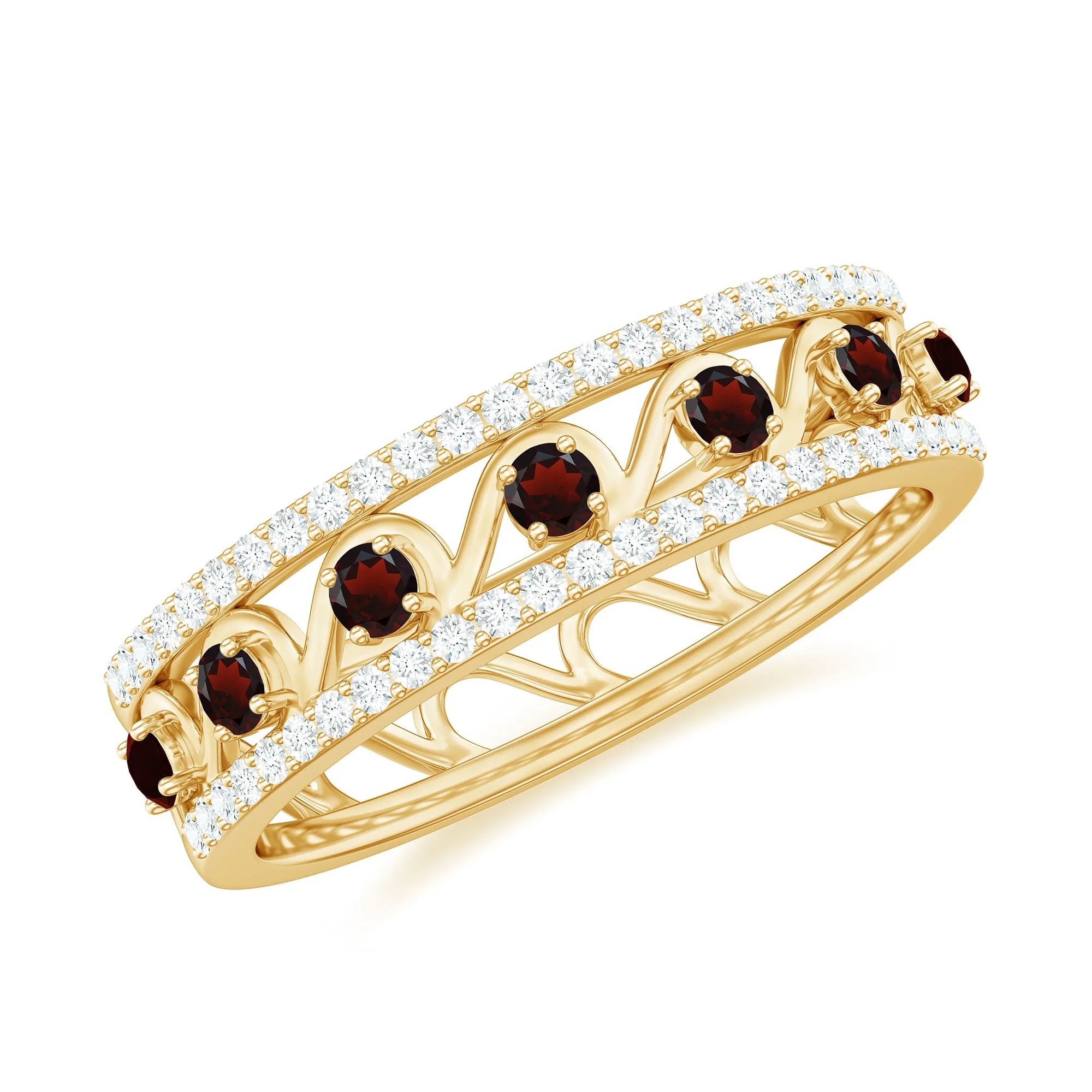 0.5 CT Designer Garnet and Diamond Half Eternity Band Ring