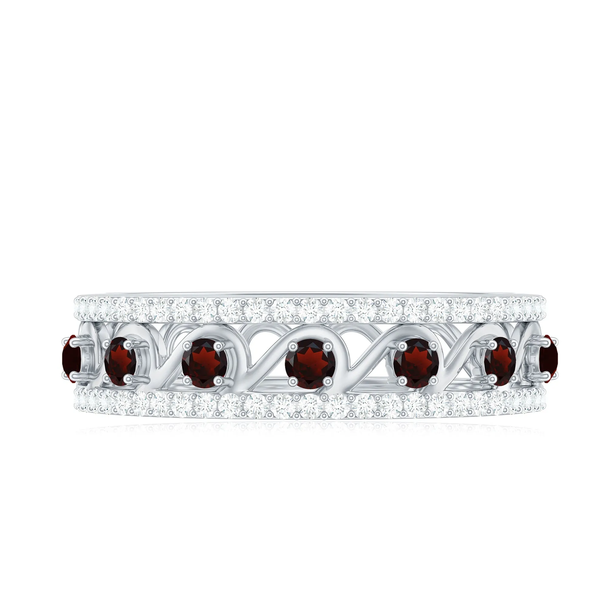 0.5 CT Designer Garnet and Diamond Half Eternity Band Ring