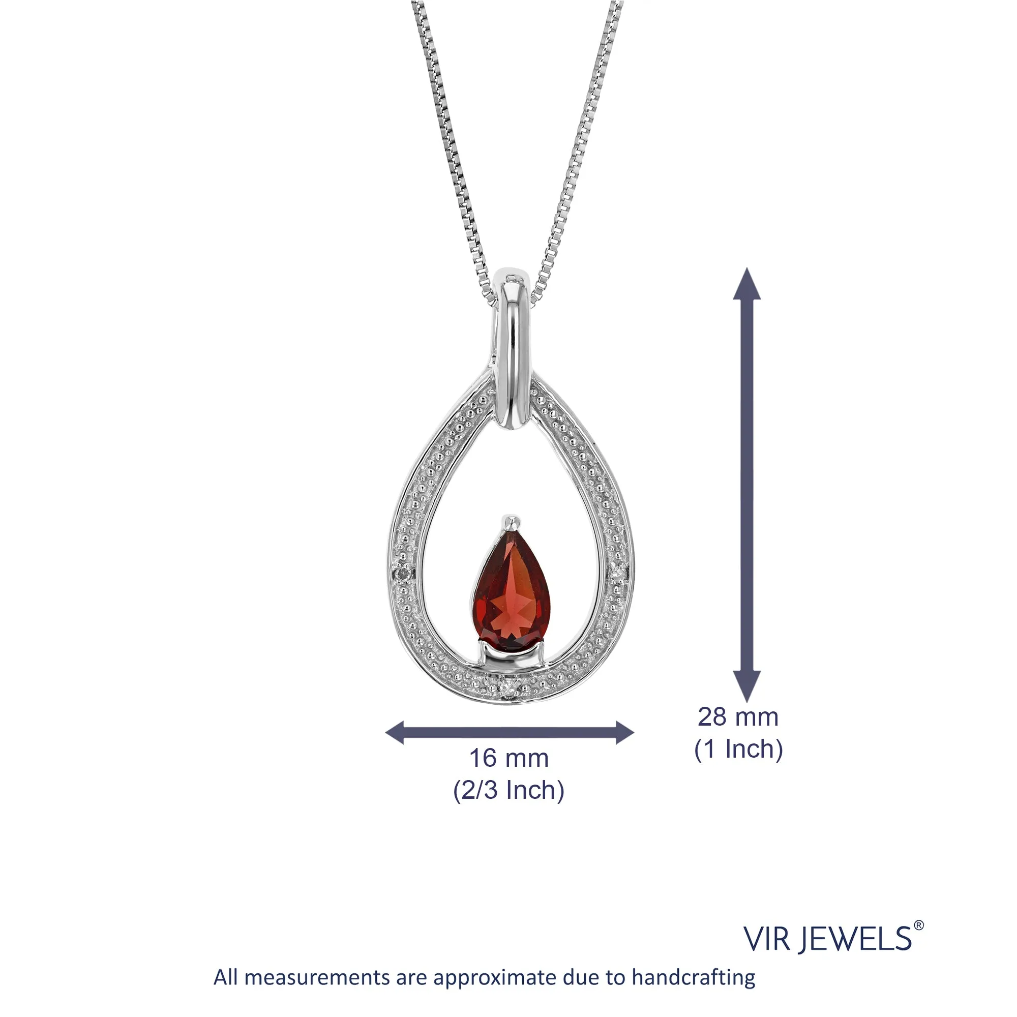 0.72 cttw Garnet And Diamond Pendant Necklace .925 Sterling Silver 8x5 MM Pear