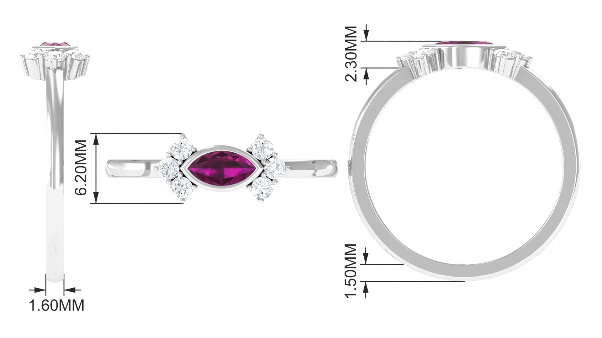 0.75 CT Rhodolite East West Promise Ring with Diamond Stones