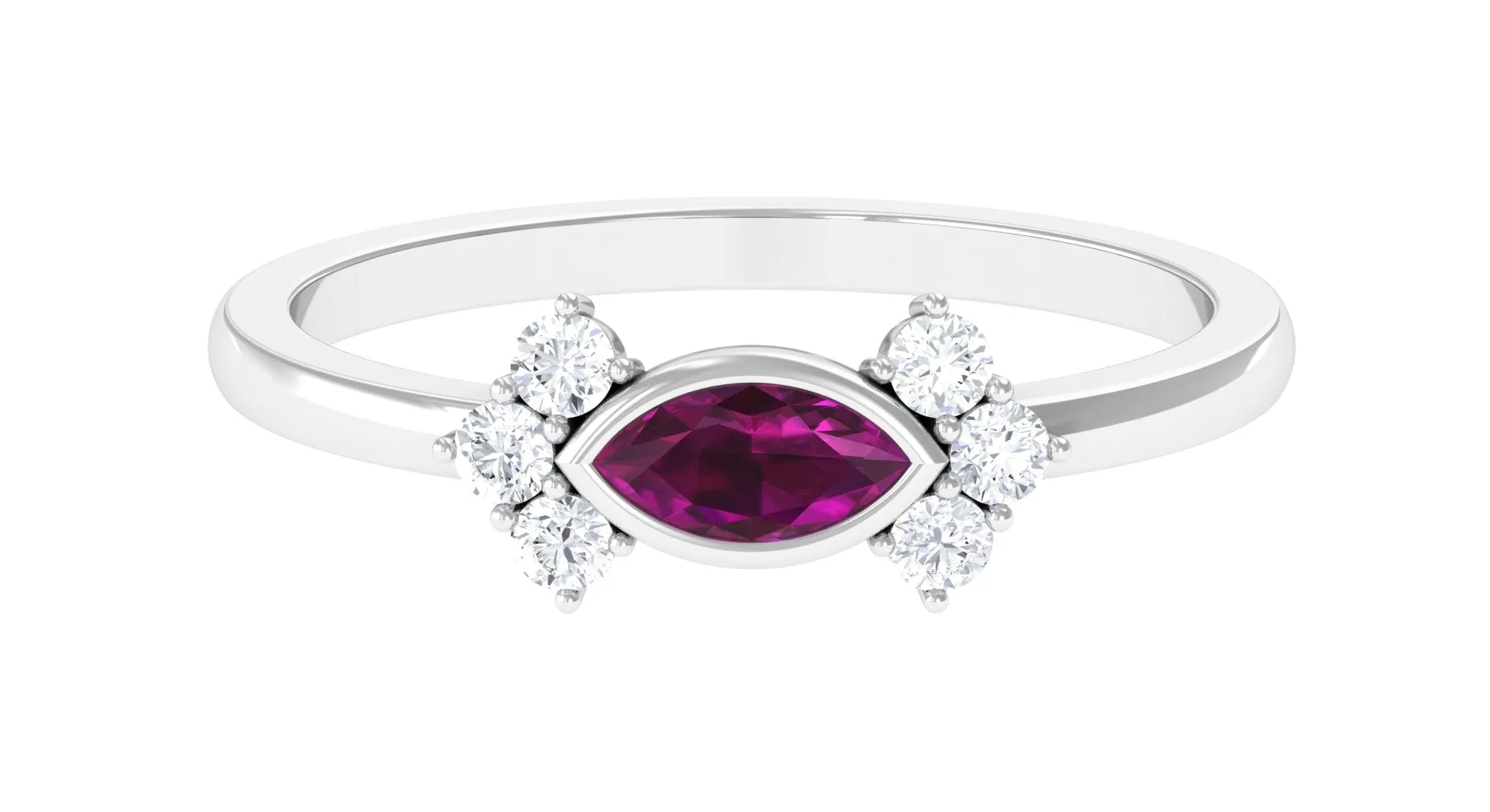 0.75 CT Rhodolite East West Promise Ring with Diamond Stones