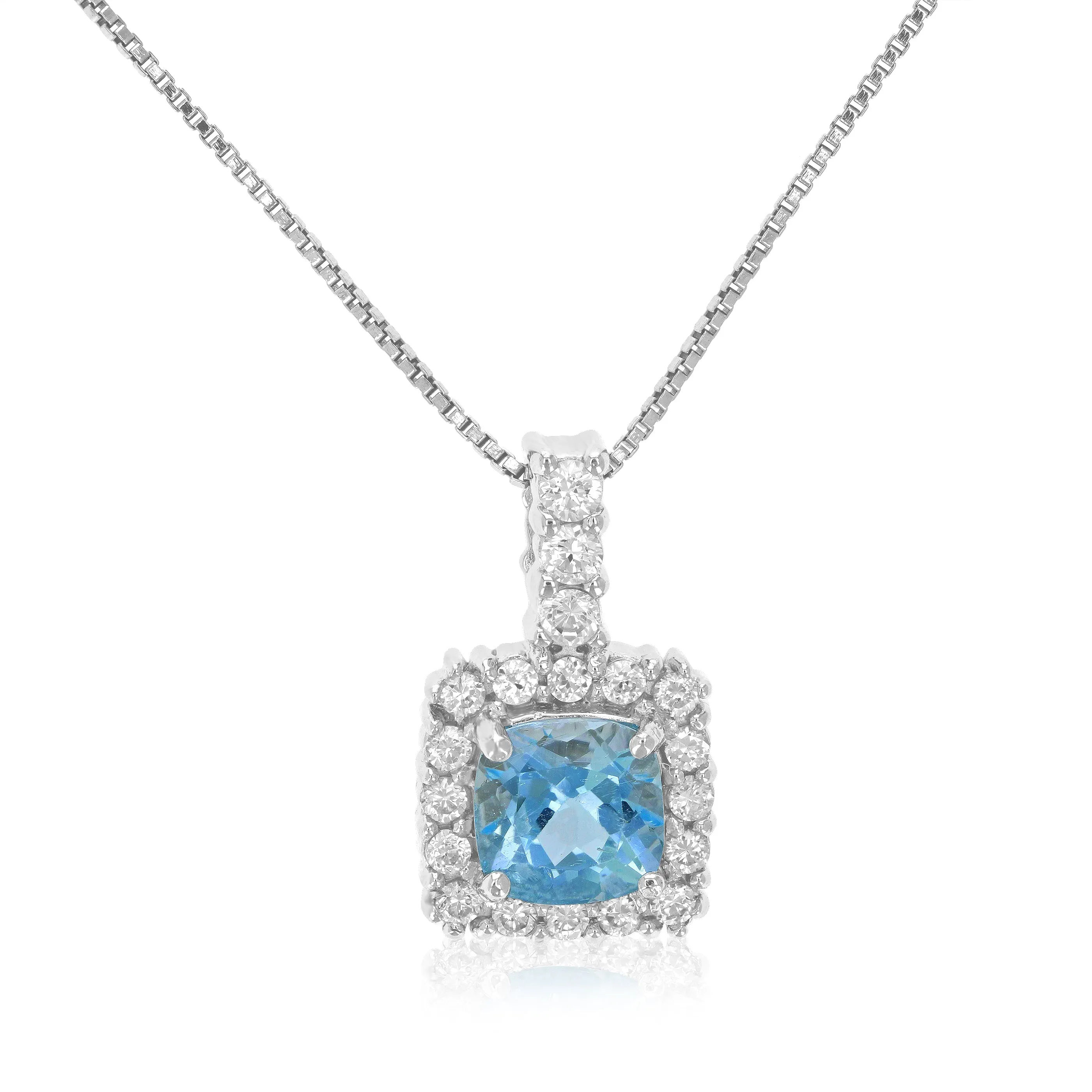 0.80 cttw Pendant Necklace, Blue Topaz Pendant Necklace for Women in .925 Sterling Silver, 18 Inch Chain, Prong Setting