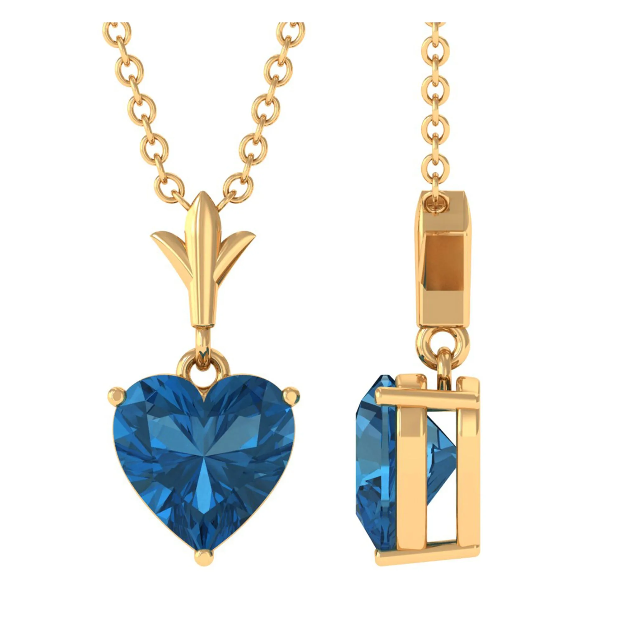 1 CT Heart Shape London Blue Topaz Solitaire Necklace in Gold