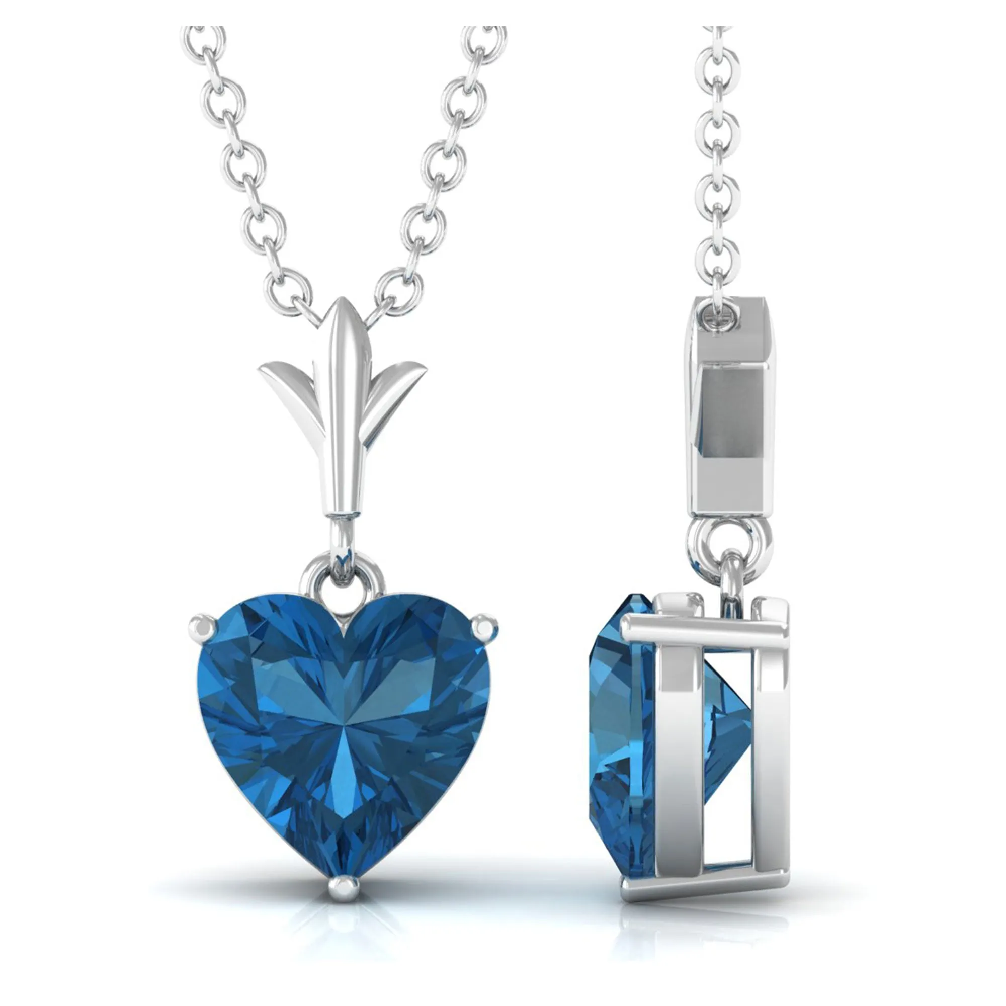 1 CT Heart Shape London Blue Topaz Solitaire Necklace in Gold