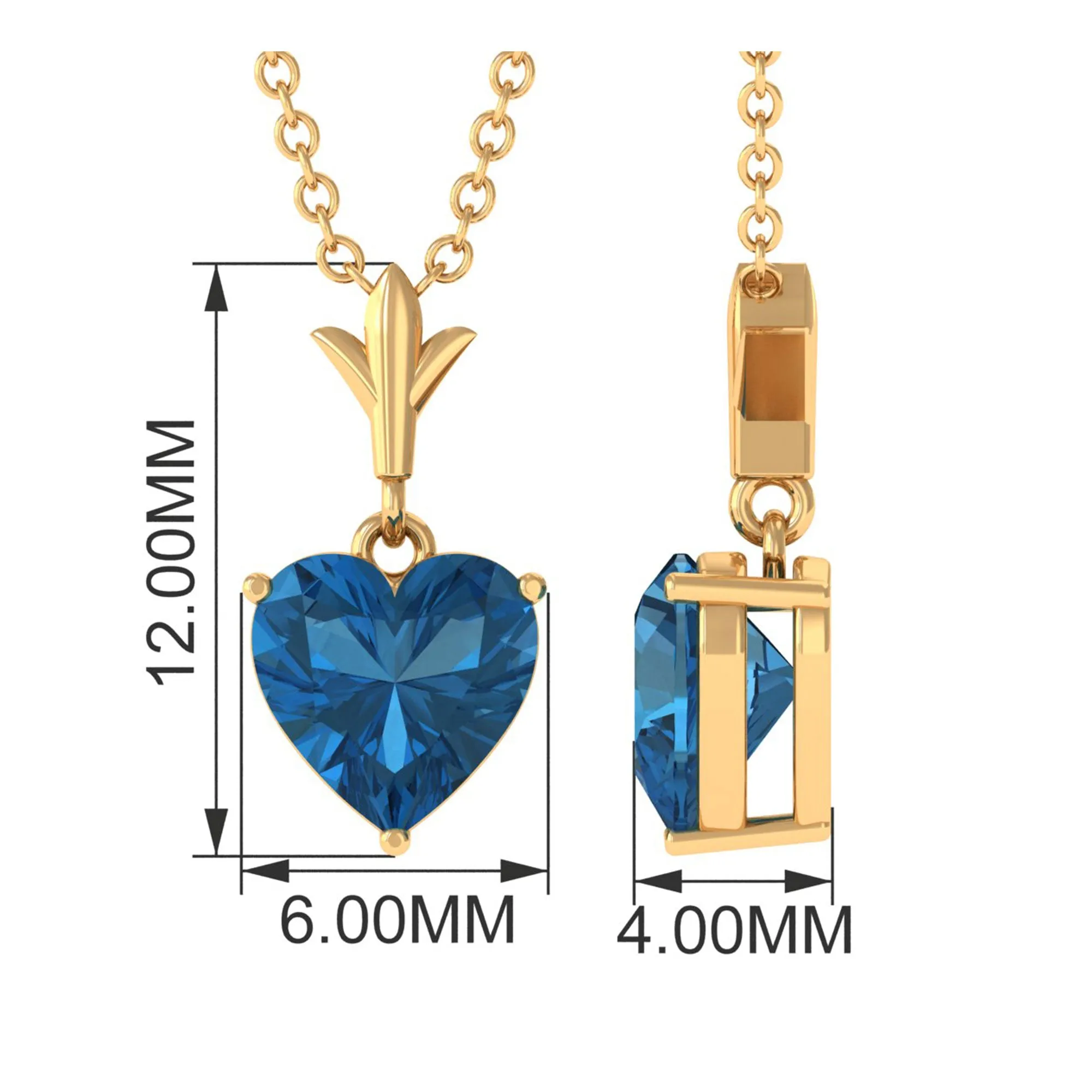 1 CT Heart Shape London Blue Topaz Solitaire Necklace in Gold