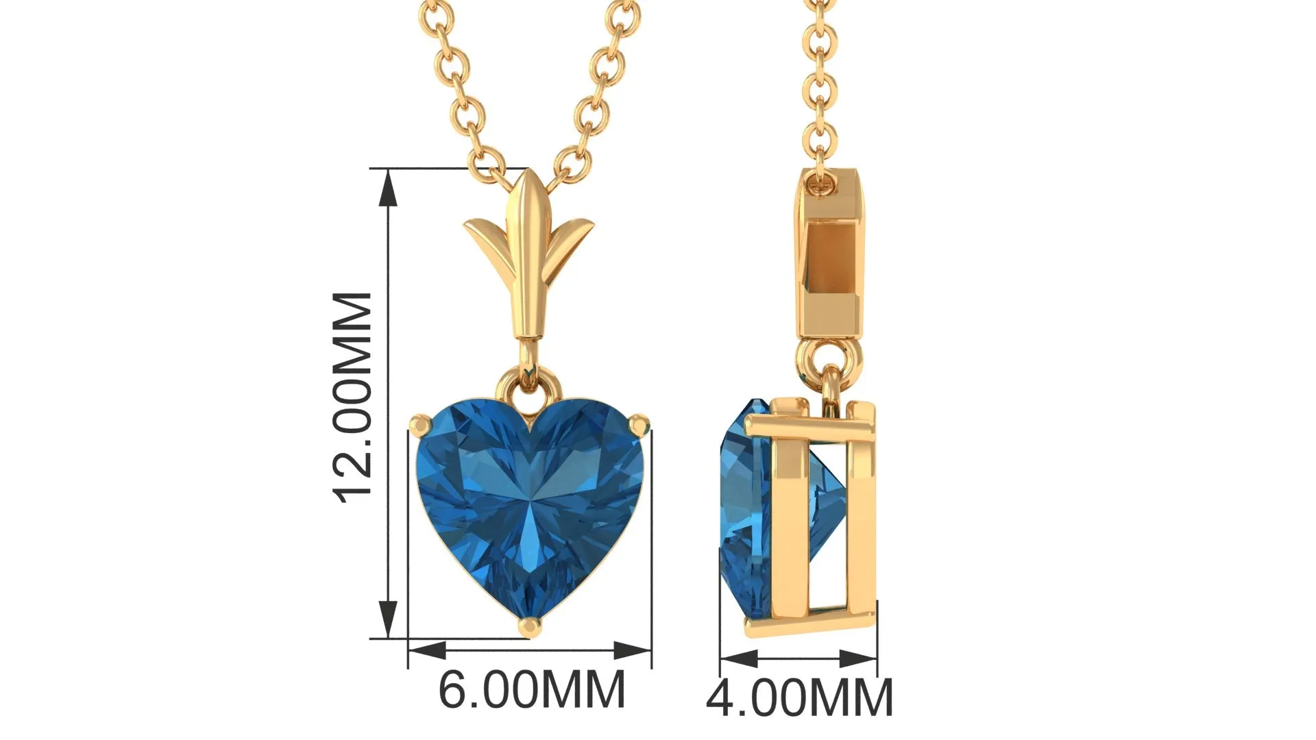 1 CT Heart Shape London Blue Topaz Solitaire Necklace in Gold