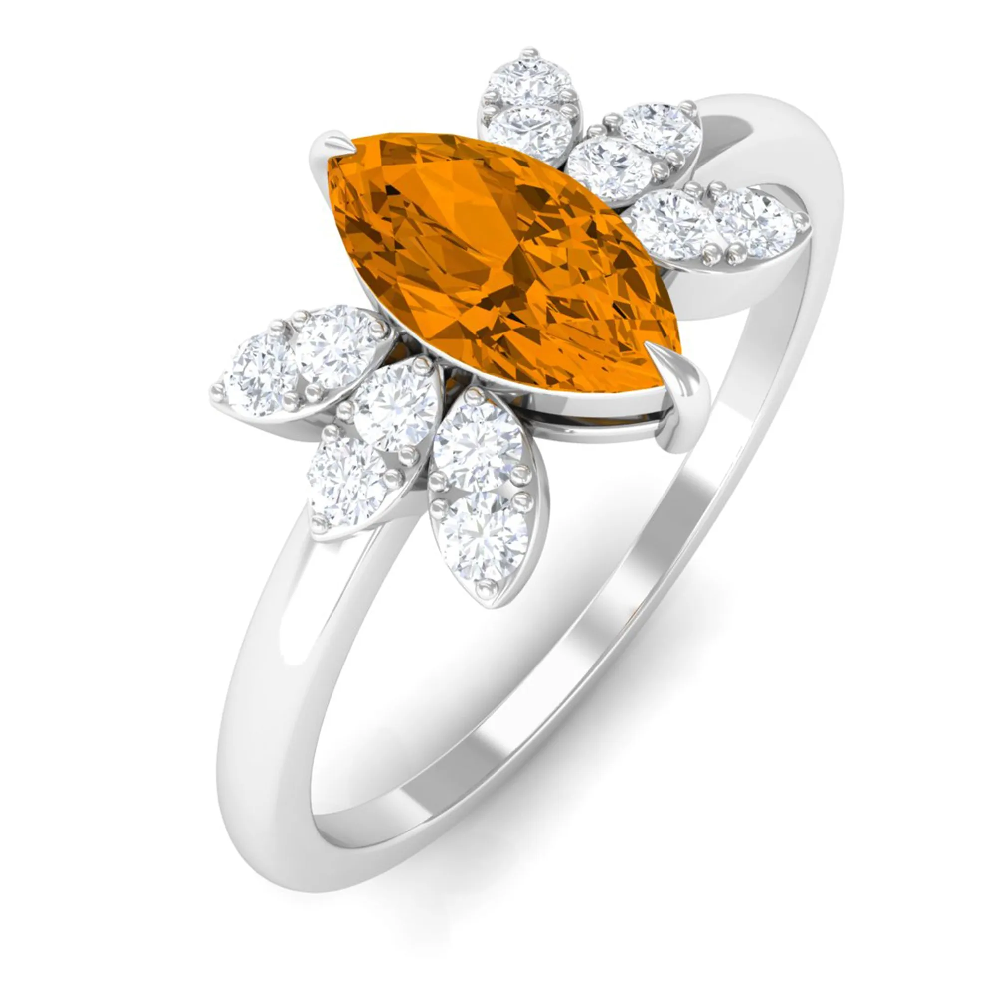 1 CT Marquise Cut Citrine Promise Ring with Diamond Stones