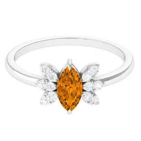 1 CT Marquise Cut Citrine Promise Ring with Diamond Stones