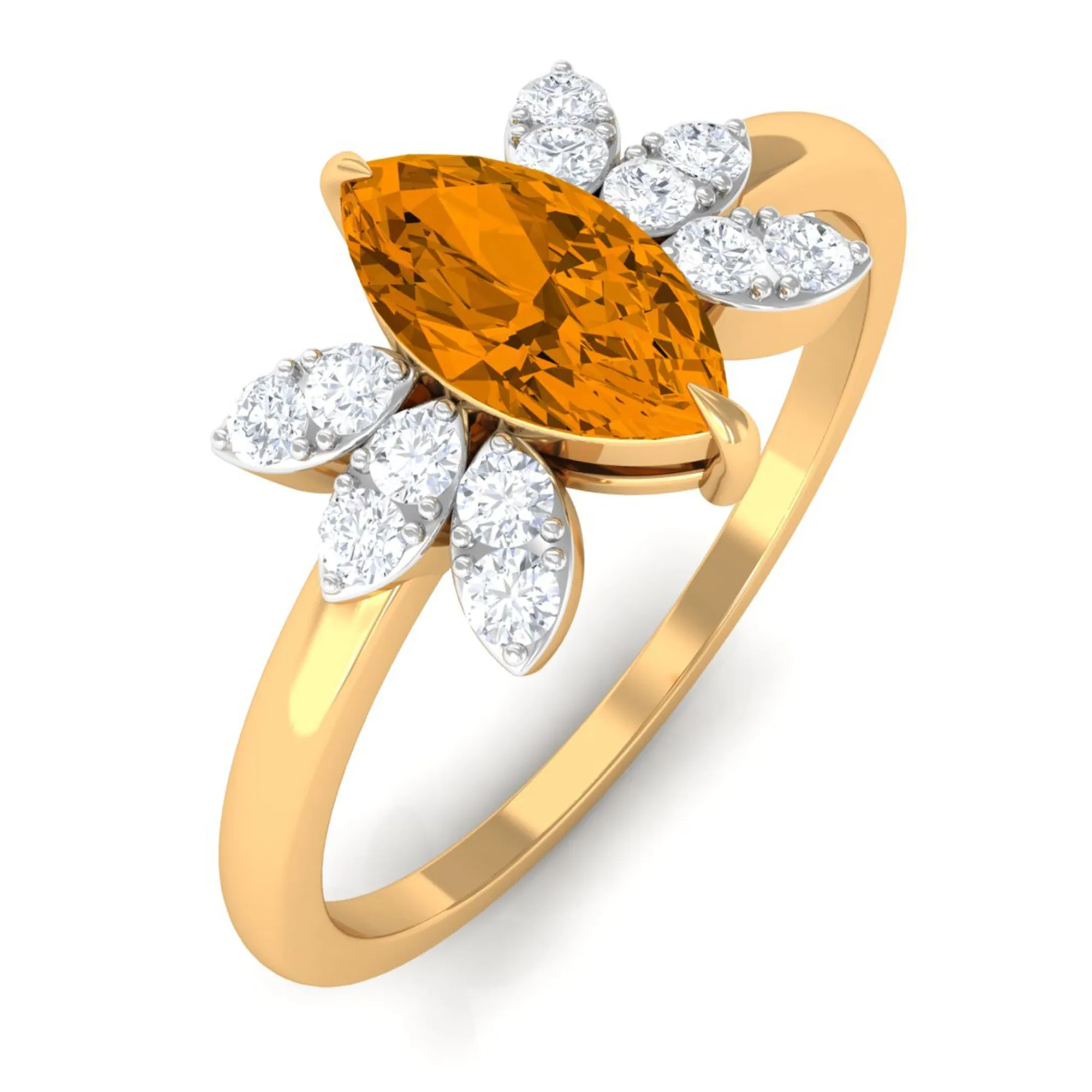 1 CT Marquise Cut Citrine Promise Ring with Diamond Stones