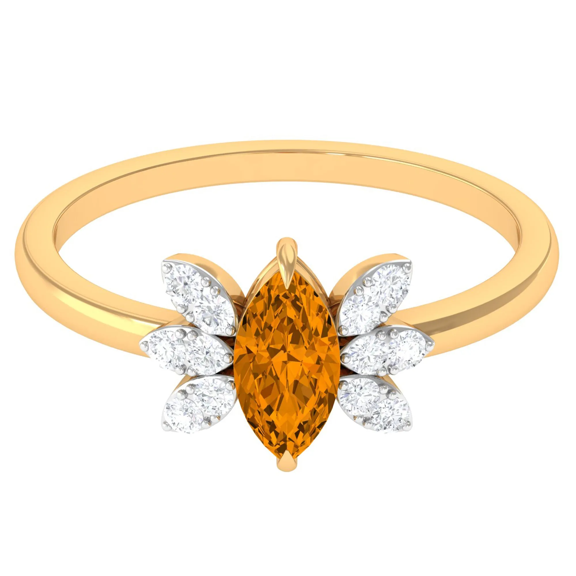 1 CT Marquise Cut Citrine Promise Ring with Diamond Stones