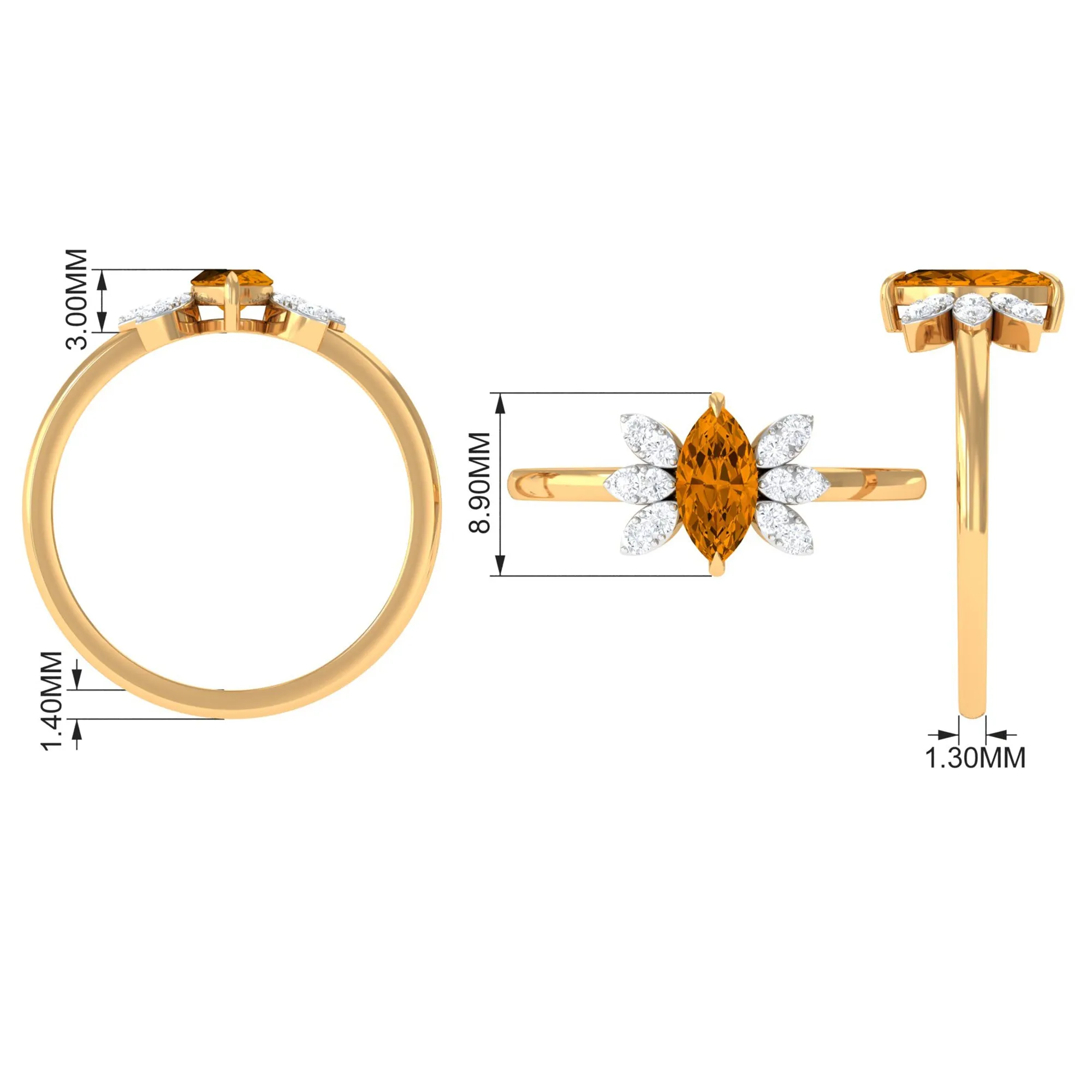 1 CT Marquise Cut Citrine Promise Ring with Diamond Stones