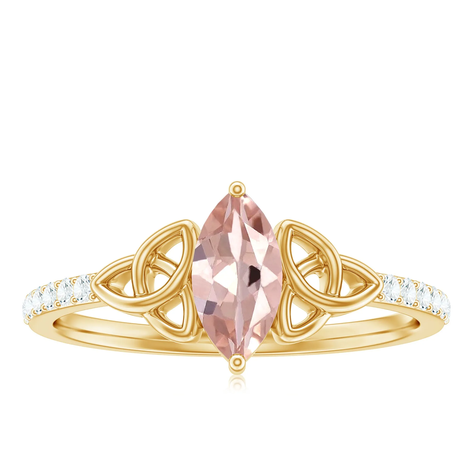 1 CT Marquise Cut Morganite Solitaire Ring with Diamond Side Stones and Celtic Details