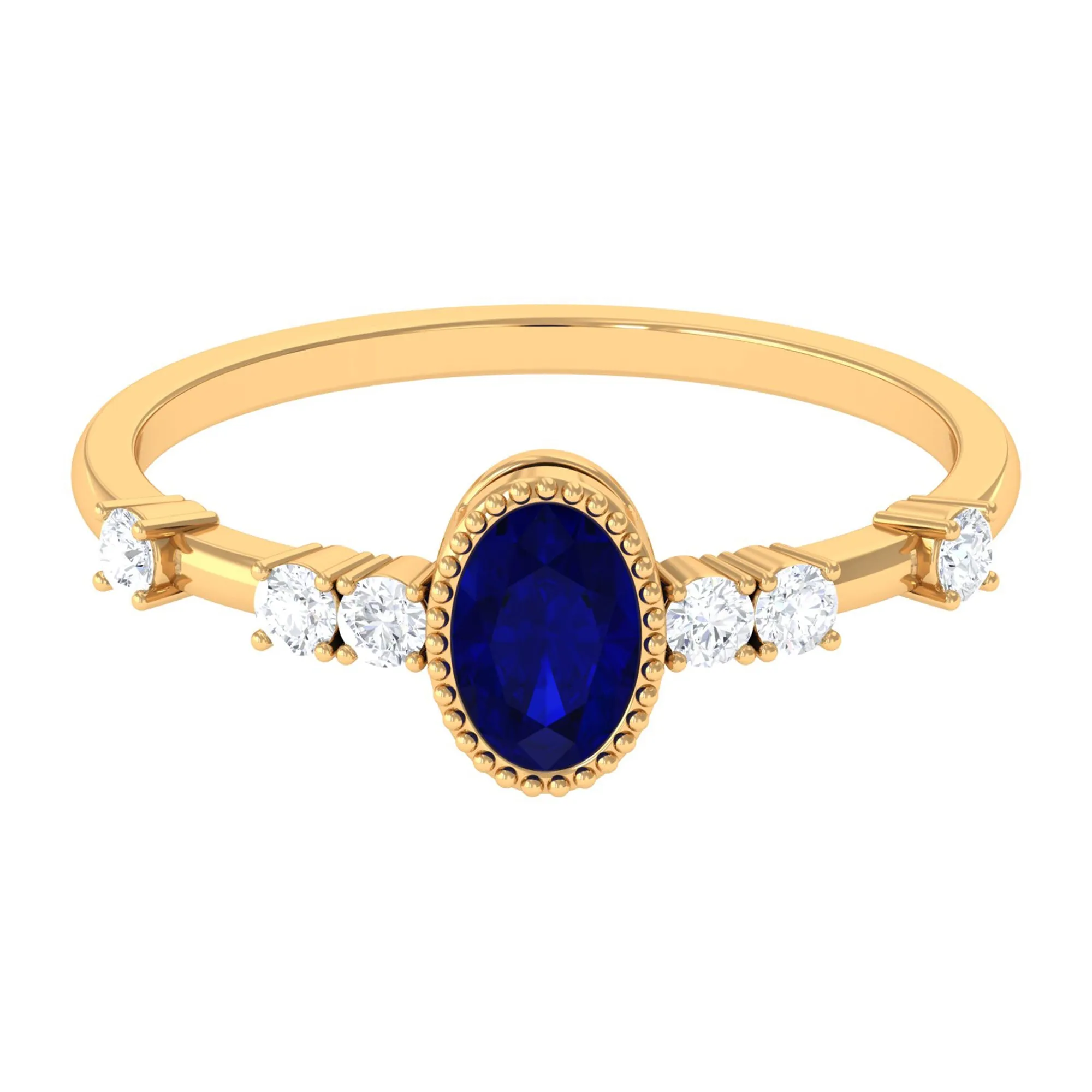 1 CT Oval Cut Blue Sapphire Solitaire Engagement Ring with Diamond