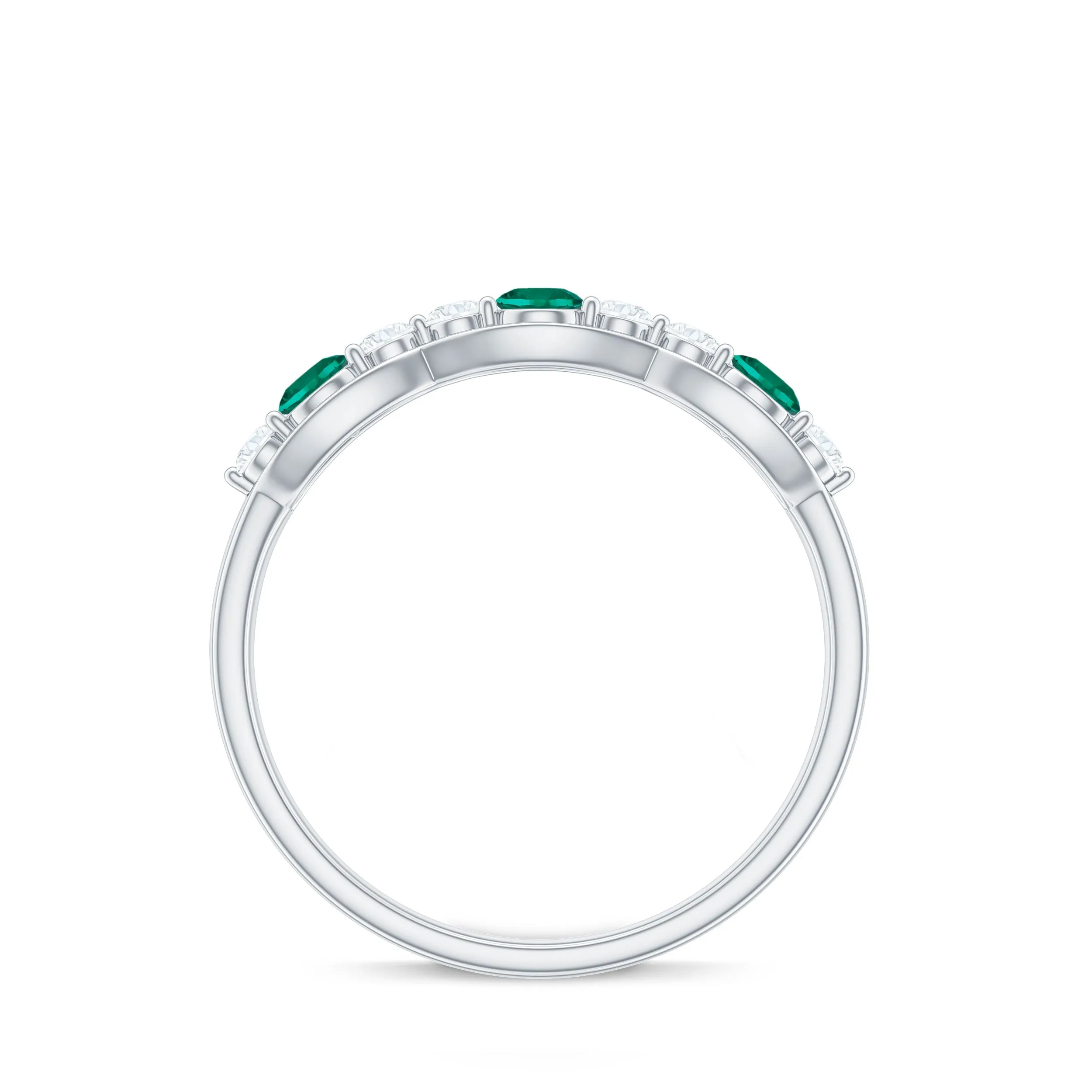 1 CT Round Shape Certified Created Emerald and Diamond Anniversary Ring