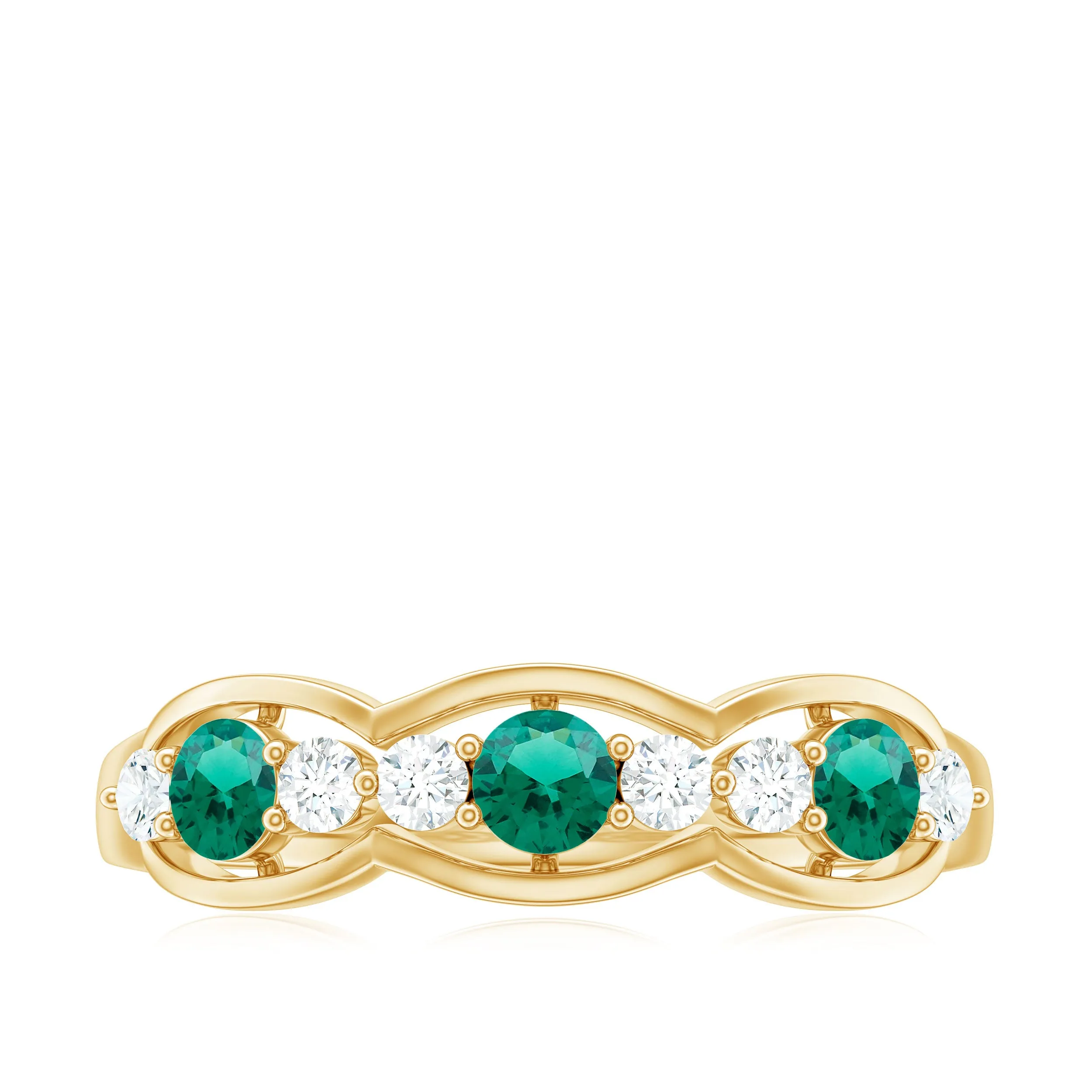 1 CT Round Shape Certified Created Emerald and Diamond Anniversary Ring