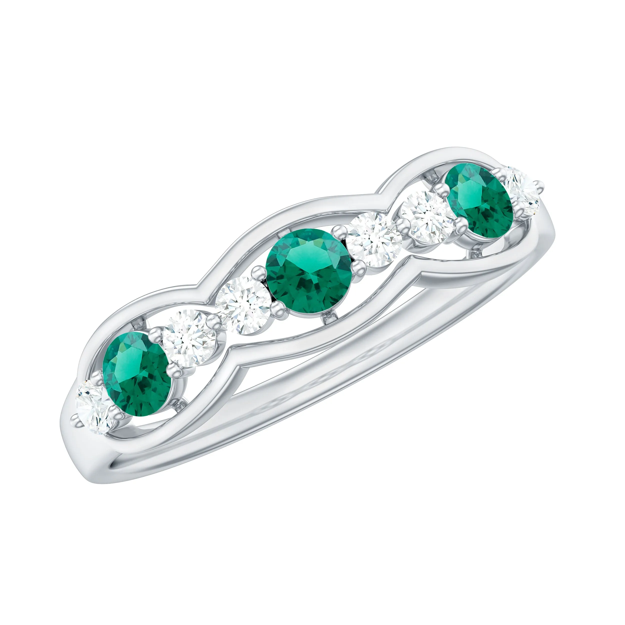 1 CT Round Shape Certified Created Emerald and Diamond Anniversary Ring