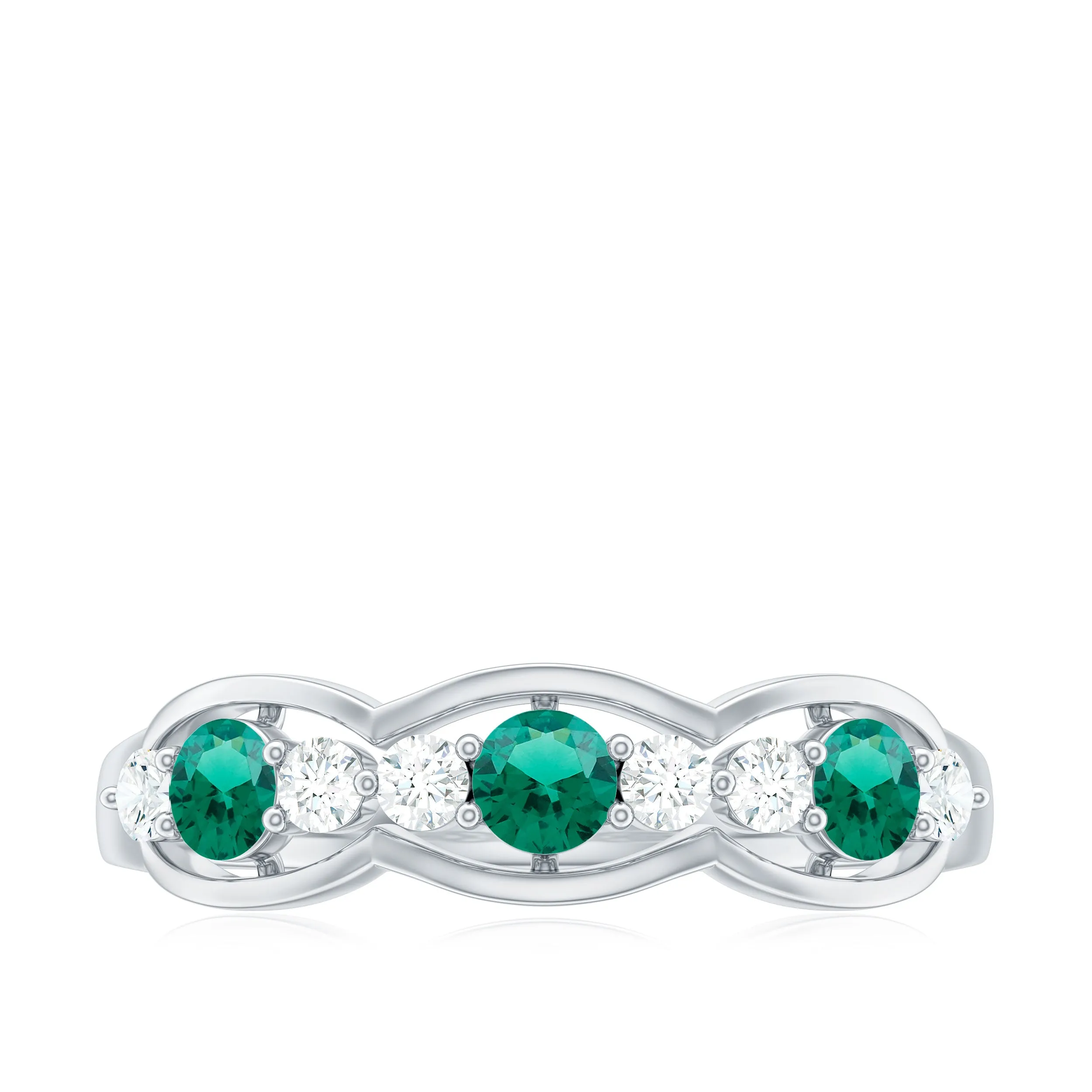 1 CT Round Shape Certified Created Emerald and Diamond Anniversary Ring