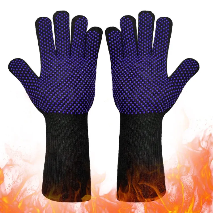 1 Pair High Temperature Resistant Silicone BBQ Gloves  Anti-Scalding Gloves(Full Dots  Blue)