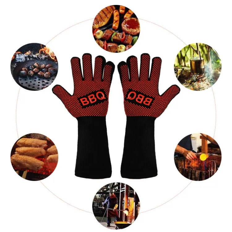 1 Pair High Temperature Resistant Silicone BBQ Gloves  Anti-Scalding Gloves(Full Dots  Blue)