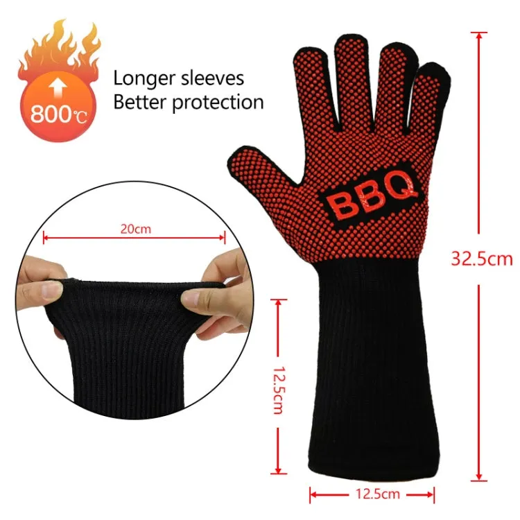 1 Pair High Temperature Resistant Silicone BBQ Gloves  Anti-Scalding Gloves(Full Dots  Blue)