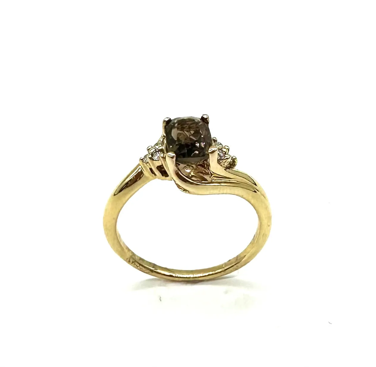 10k Yellow Gold Ring with Oval Smoky Topaz and Diamond Accents