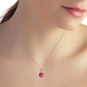 1.15 Carat 14K Solid Rose Gold Single Round Pink Topaz Necklace