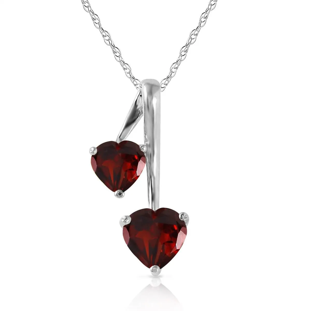 1.4 Carat 14K Solid White Gold Hearts Necklace Natural Garnet