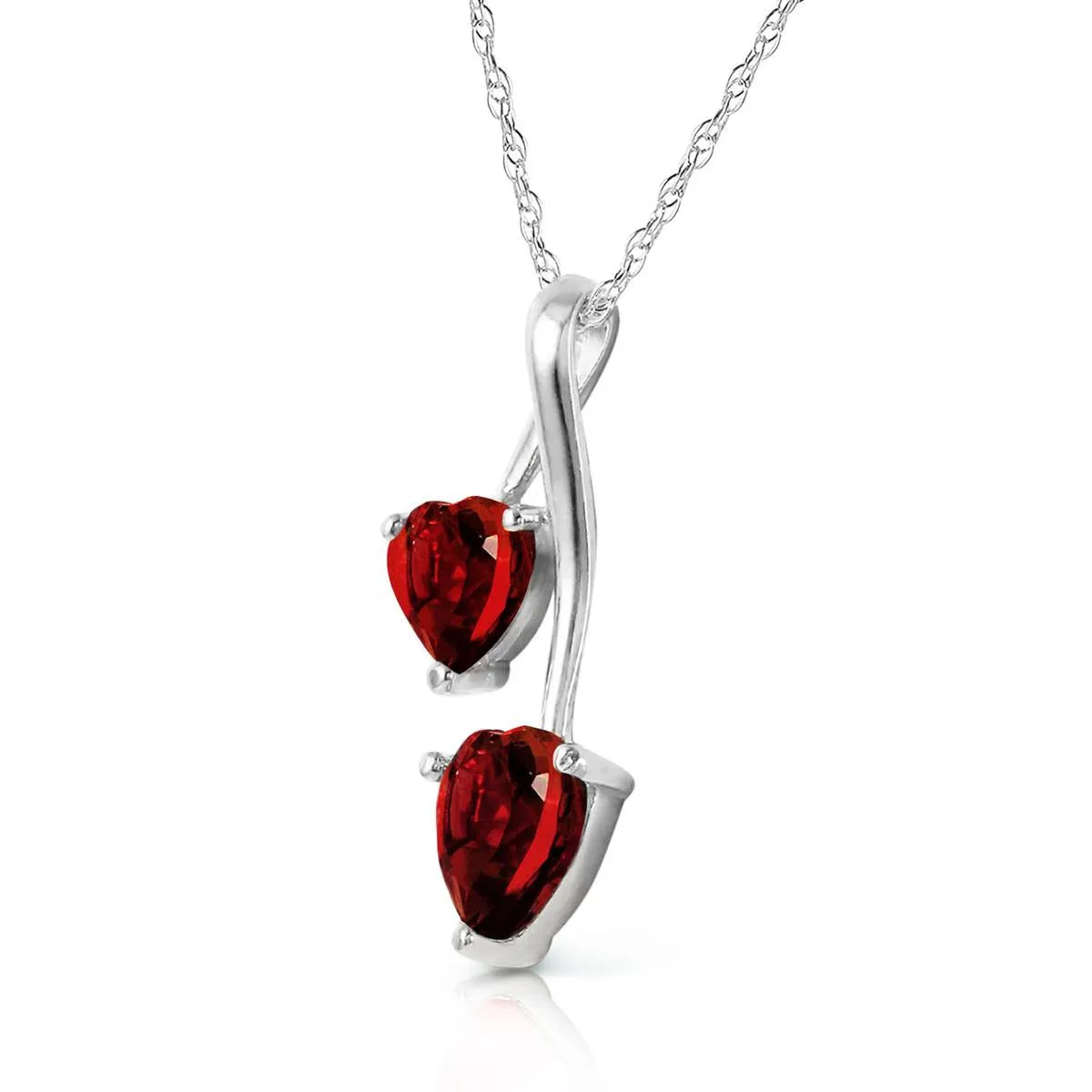 1.4 Carat 14K Solid White Gold Hearts Necklace Natural Garnet