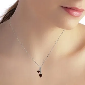 1.4 Carat 14K Solid White Gold Hearts Necklace Natural Garnet