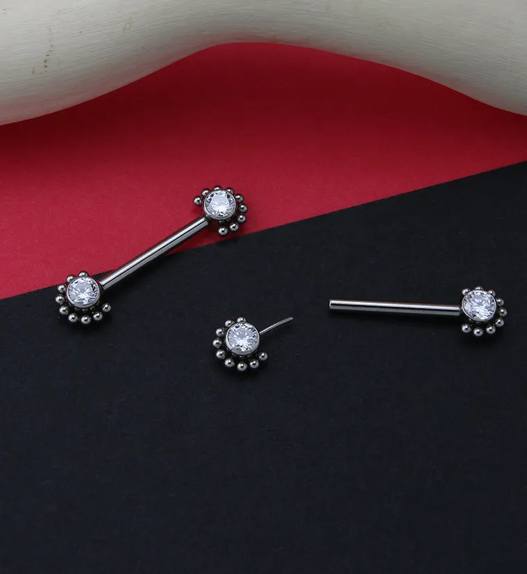 14G Encirc Double CZ Threadless Titanium Nipple Ring Barbell