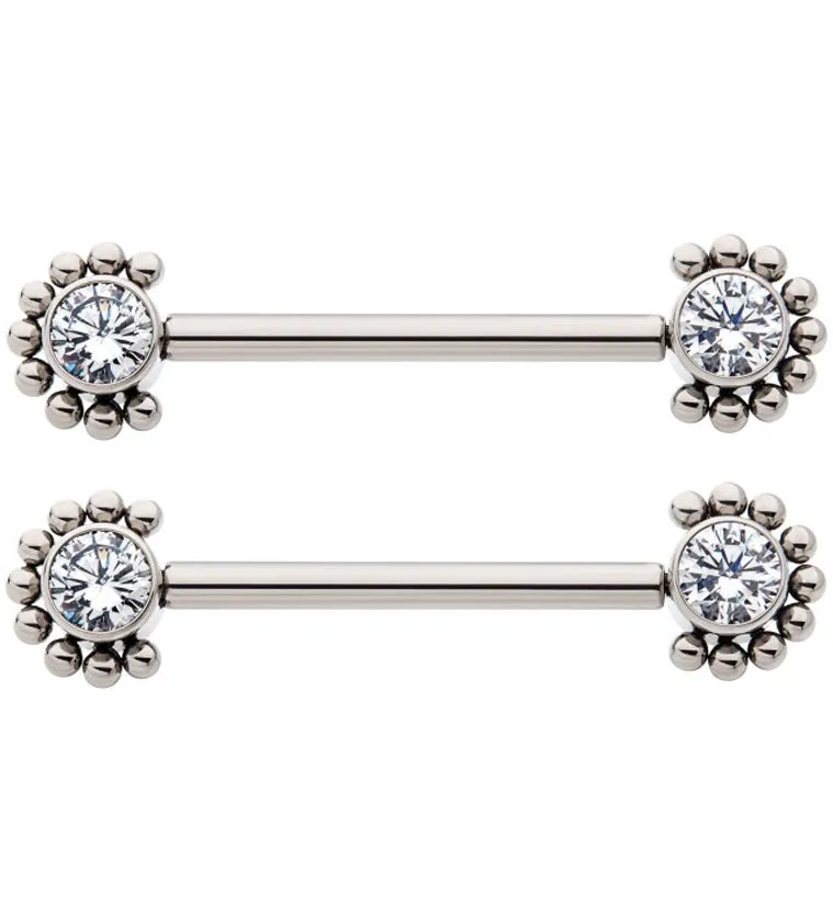 14G Encirc Double CZ Threadless Titanium Nipple Ring Barbell