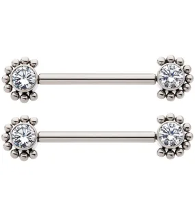 14G Encirc Double CZ Threadless Titanium Nipple Ring Barbell