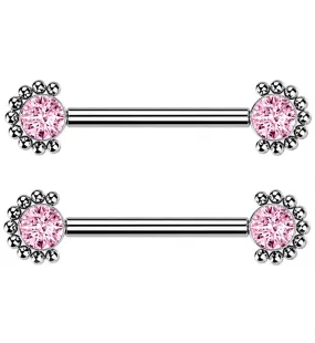 14G Encirc Double Pink CZ Titanium Nipple Ring Barbell