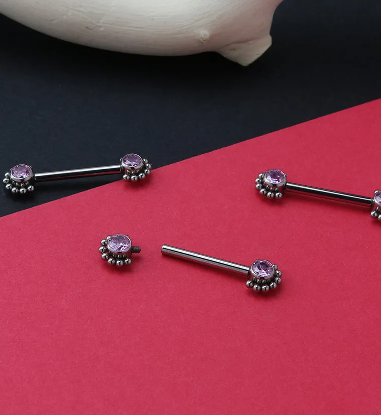 14G Encirc Double Pink CZ Titanium Nipple Ring Barbell