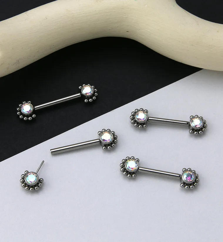 14G Encirc Double Rainbow Aurora CZ Threadless Titanium Nipple Ring Barbell