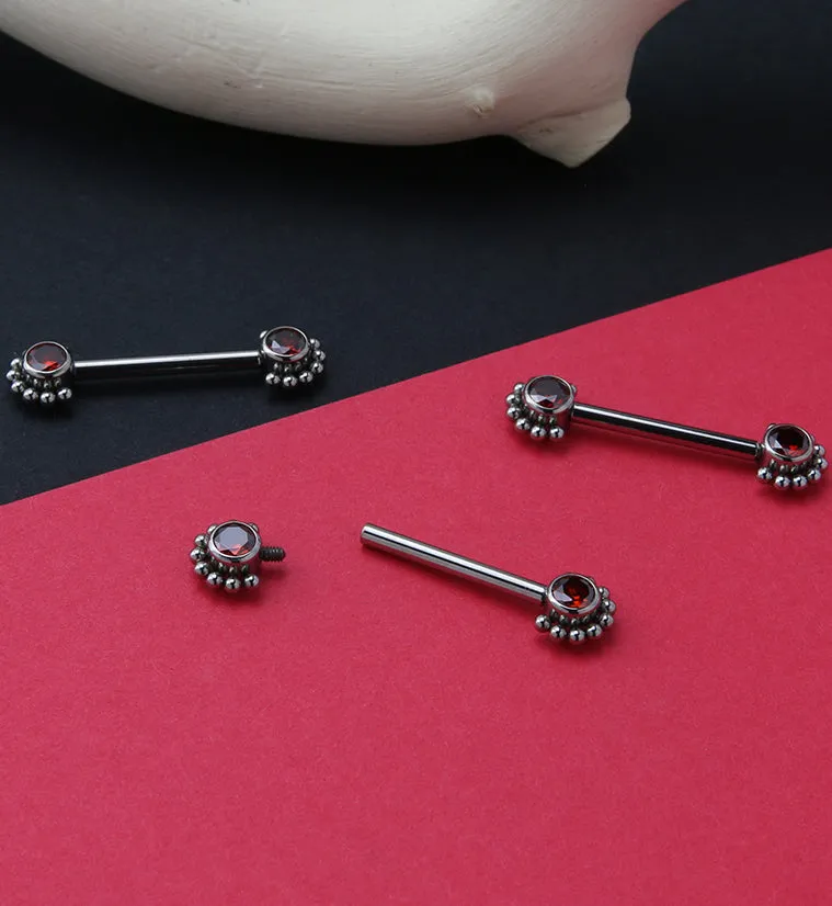 14G Encirc Double Red CZ Titanium Nipple Ring Barbell