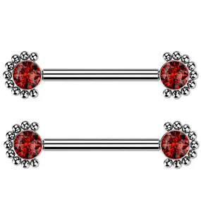 14G Encirc Double Red CZ Titanium Nipple Ring Barbell