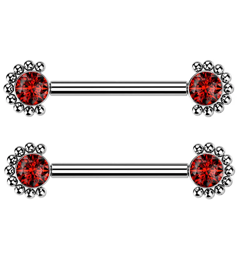 14G Encirc Double Red CZ Titanium Nipple Ring Barbell