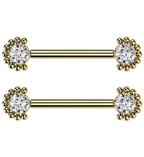 14G Gold PVD Encirc Double CZ Titanium Nipple Ring Barbell