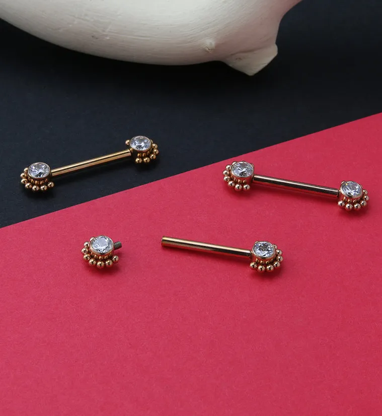 14G Rose Gold PVD Encirc Double CZ Titanium Nipple Ring Barbell