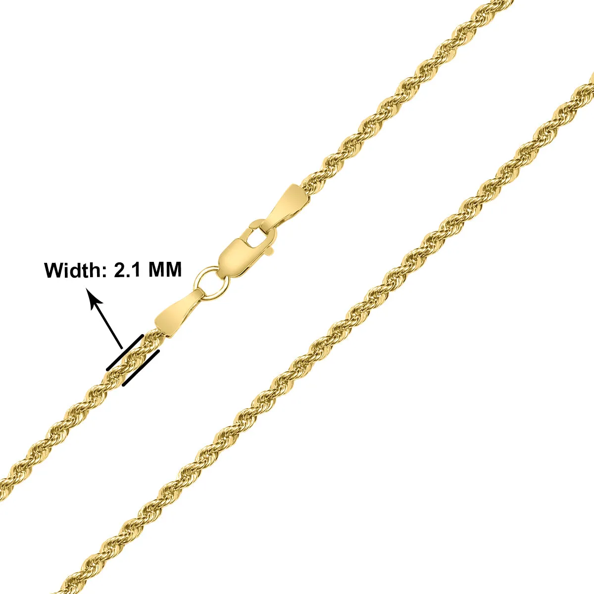 14K  Filled 2.1Mm Rope Chain Bracelet With Lobster Clasp