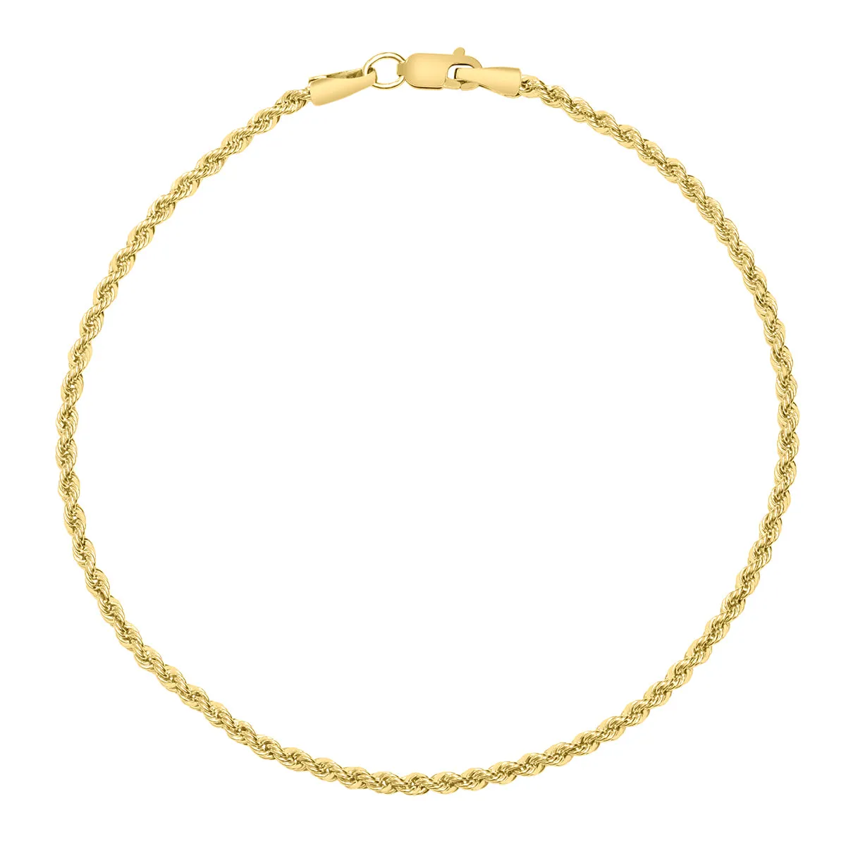 14K  Filled 2.1Mm Rope Chain Bracelet With Lobster Clasp