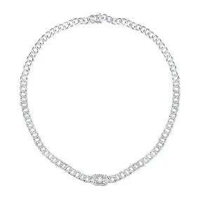 14k Gold & Baguette Diamond Curb Link Chain Necklace - 3.12ct