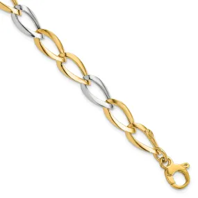 14k Two Tone Gold Polished Fancy Link Bracelet