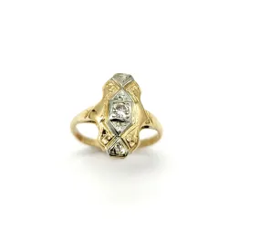 14k White and Yellow Gold Vintage Ring with DCPs