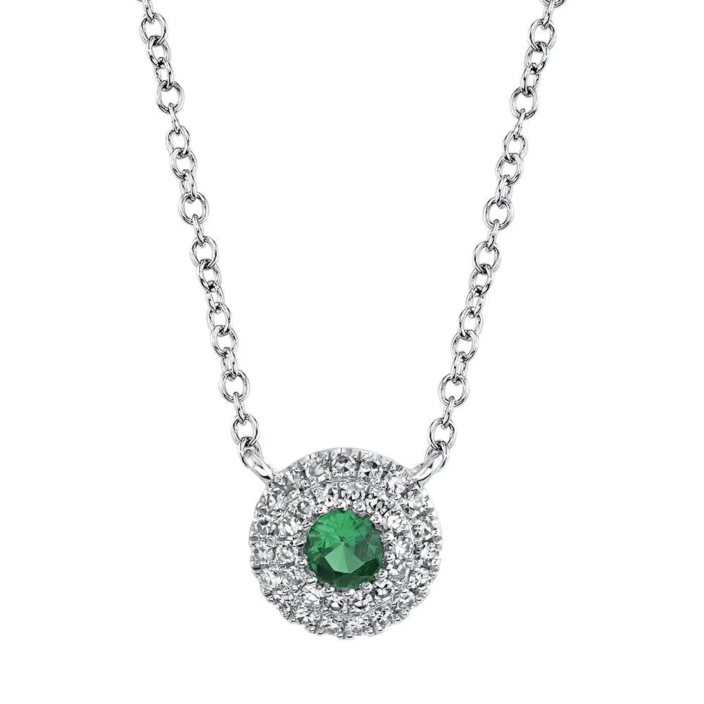 14K White Gold Diamond Green Garnet Necklace