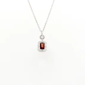 14K White Gold Garnet and Diamond Pendant with Gold Necklace