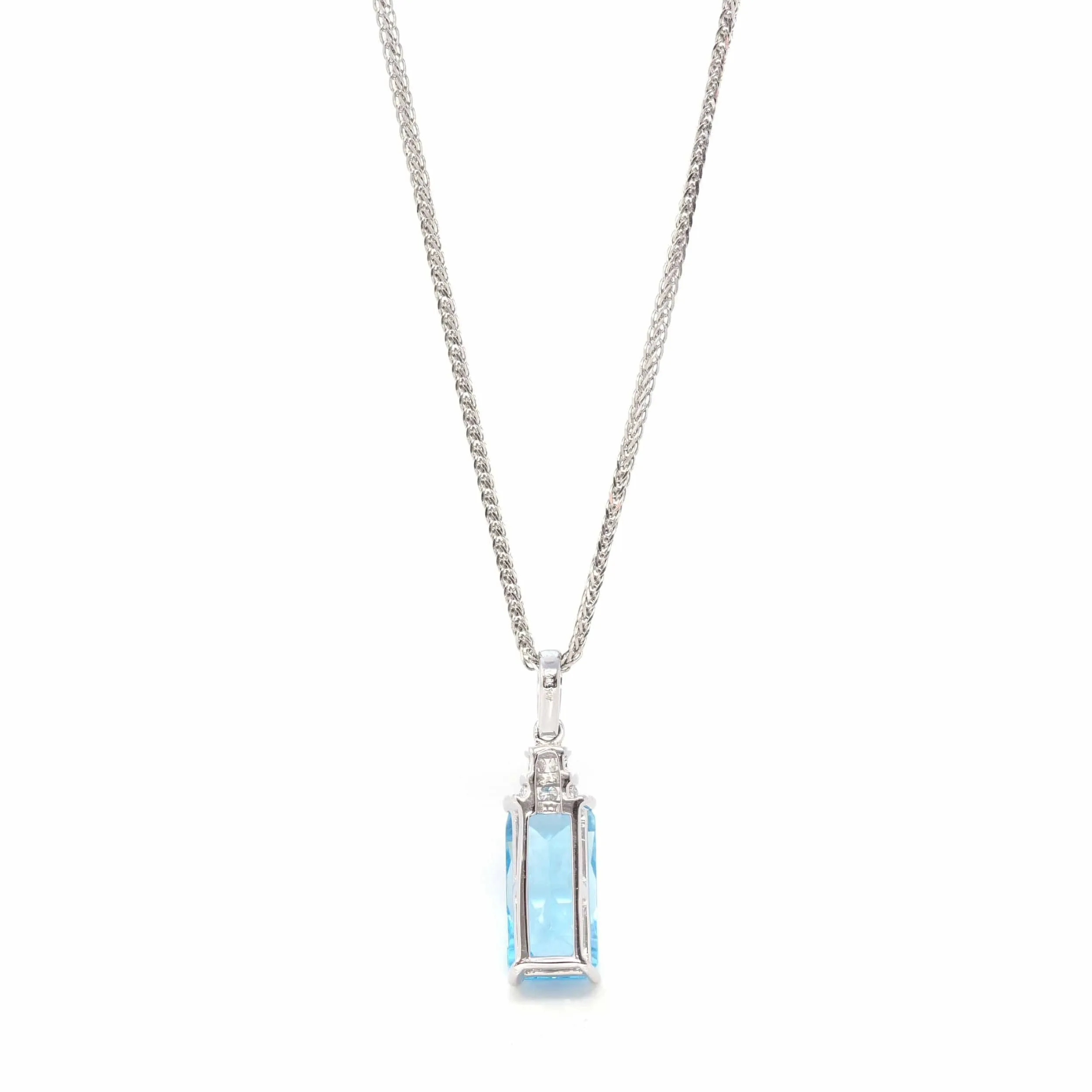 14k White Gold Natural Swiss Blue Topaz Necklace With Diamonds