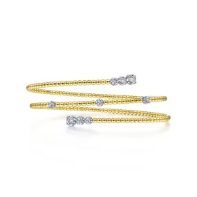 14K Yellow Gold Diamond Beaded Wrap Bracelet